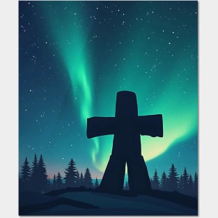 Northern Lights Inukshuk – Inuit Heritage Canada Posters and Art